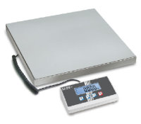 Stainless steel floor platform scale with remote indicator on a white background