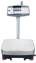 Stainless steel large bench scale and column sitting on a white background