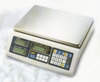 Set of triple counting scales sitting on a white background