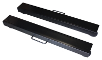 Black long weigh beams with carrying handles on a white background