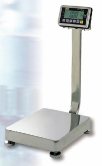 Stainless Steel floor platform scale with column and digital indicator photographed on a digital background