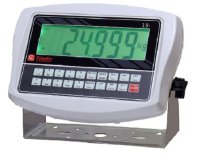 Grey weighing indicator with a green display and a reading of 24999kg