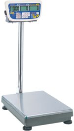 Set of floor counting scales with digiatl display photographed on a white backdrop