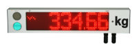 Stainless steel display with large red digits pictured on a white background