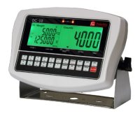 White weighing indicator with large green digital display pictured on a white background