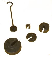 Image of slotted weights with a rod on a white background