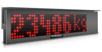 Large grey digital remote weighing indicator display with re digits that read 23486kg on the display