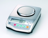 Stainless steel laboratory scale with coloured operator buttons