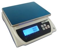 Bench scale with a blue plate and LCD display